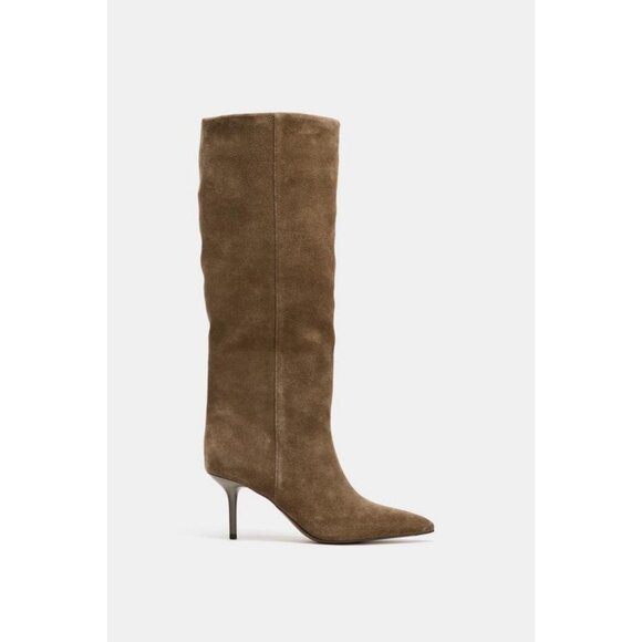 ZARA SPLIT SUEDE STILETTO HEEL BOOTS - Picture 4 of 8